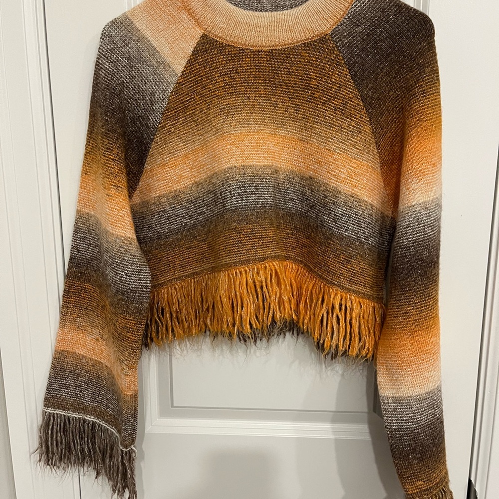 Zara Multicolor Striped Sweater with Fringe